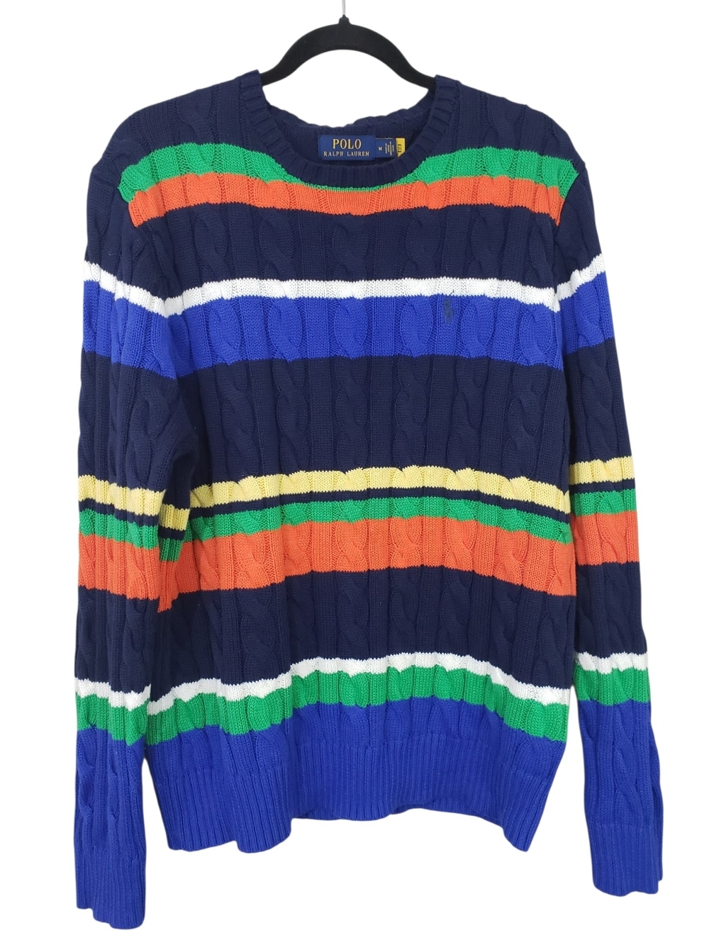 Polo Ralph Lauren Vintage Striped Cable Knit Men's Cotton Sweater Size Medium